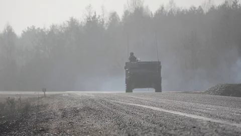 MLRS being driven during Dynamic Front live fire training Vídeos de archivo 86851542