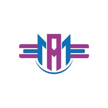 MM initial letters looping linked circle logo blue pink Illustrazione stock