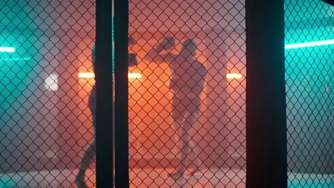 MMA fighters enter the cage ring. Mixed martial arts fight. Stock Footage 238548565