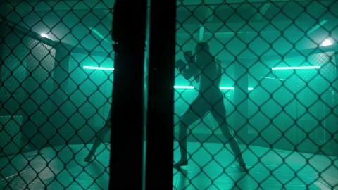 MMA fighters enter the cage ring. Mixed martial arts fight. Stock Footage 238550202