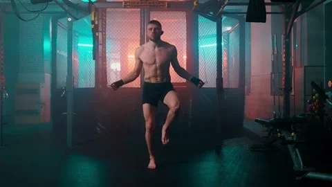 MMA fighters enter the cage ring. Mixed martial arts fight. Stock Footage 238550353