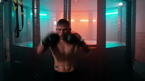MMA fighters enter the cage ring. Mixed martial arts fight. Stock Footage 238550385