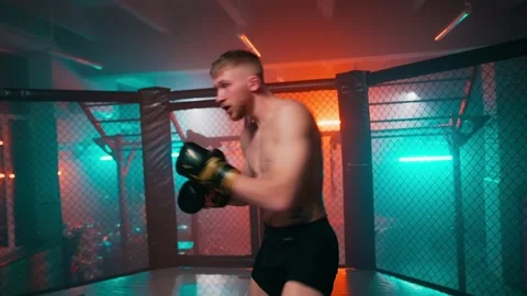 MMA fighters enter the cage ring. Mixed martial arts fight. Stock Footage 238551792