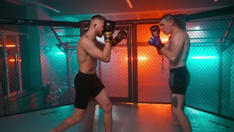 MMA fighters enter the cage ring. Mixed martial arts fight. Stock Footage 238552332