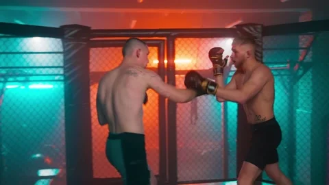 MMA fighters enter the cage ring. Mixed martial arts fight. Stock-Footage 238552475