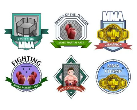 Mma fighting emblems labels set Illustration