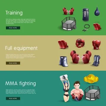 Mma fighting interactive 3d banners set Stock Illustration