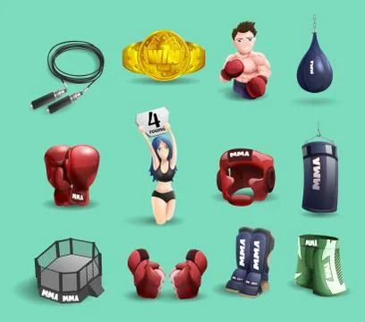 Mma fights 3d icons set Stock Illustration