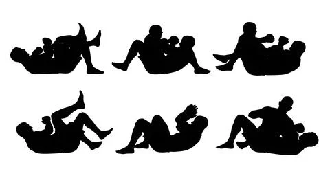 MMA Guard Position Ground Fighting Silhouettes Stock Illustration