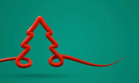 Mminimal Christmas tree background red tree shape on green. 3D Render Stock Illustration