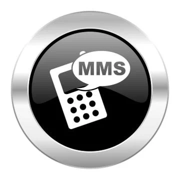 Mms black circle glossy chrome icon isolated. Stock Illustration
