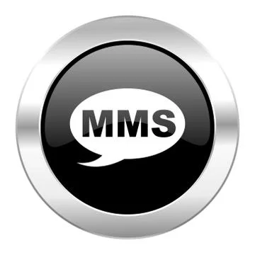 Mms black circle glossy chrome icon isolated. Stock Illustration