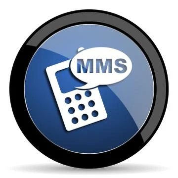 Mms blue circle glossy web icon on white background, round button for interne Stock Illustration
