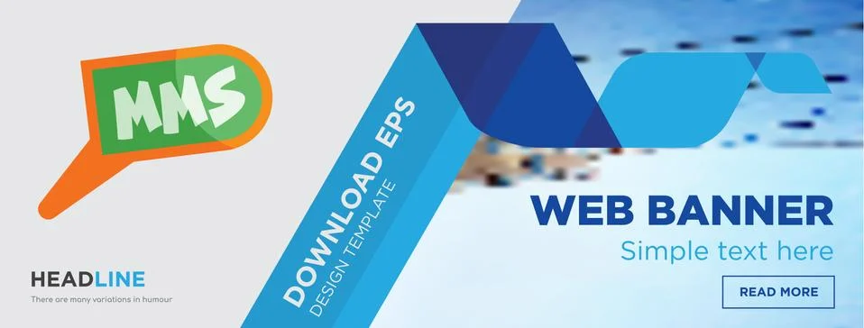 Mms horizontal webpage banner template design with flat icon and blue shapes Free Stock Illustration