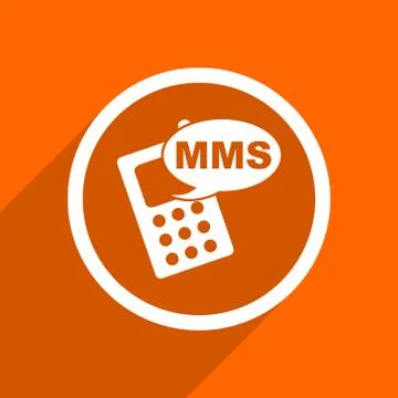 Mms icon. Orange flat button. Web and mobile app design illustration Stock Illustration