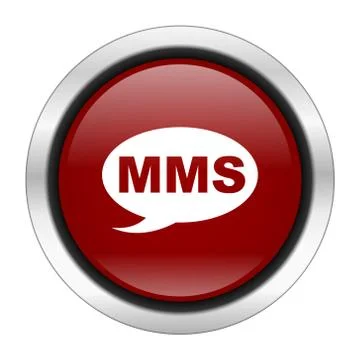 Mms icon, red round button isolated on white background, web design illustrat Stock Illustration