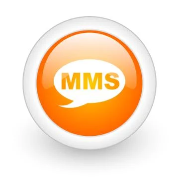 Mms orange glossy web icon on white background. Stock Illustration