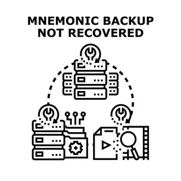 Mnemonic backup not recovered vector black concept Stock Illustration