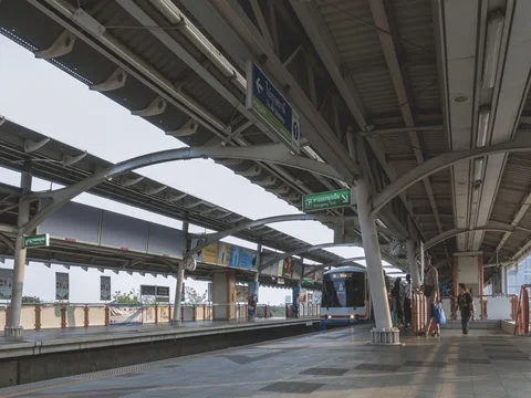 Mo Chit BTS Skytrain Station. Timelapse of People Waiting for BTS Skytrain. Stock Footage 75777136
