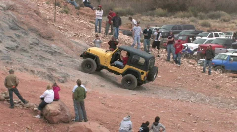 Moab Potato Salad hill yellow Jeep up P HD Stock Footage