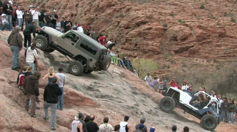 Moab two jeeps crawl up hill M HD 動画素材 365487
