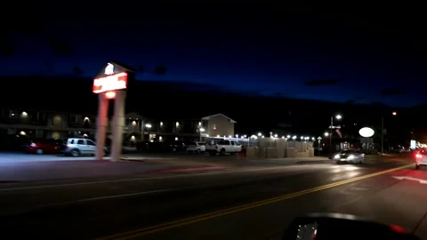 MOAB, UT - JULY 2019: Moab streets at night in summer season Stock Footage 327924951