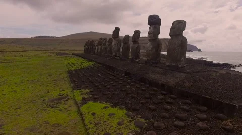 Moai at Ahu Tongariki Easter island, Chile Stock Footage 63299660
