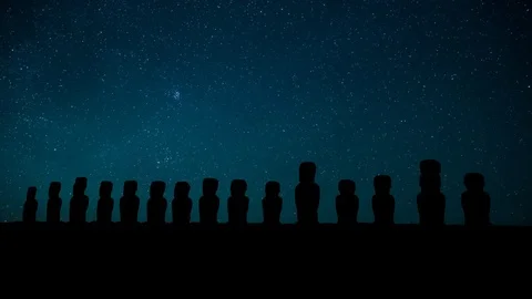 Moai of Easter Island in eastern Polynesia, night time lapse of the stars Stock Footage