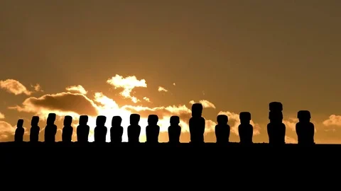 Moai of Easter Island in eastern Polynesia, sunset time lapse Stock Footage 84867073