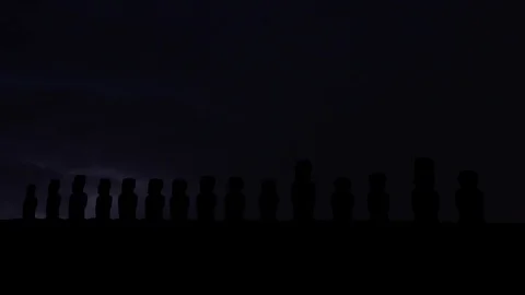 Moai of Easter Island in eastern Polynesia, Thunderstorm Stock Footage 92965261