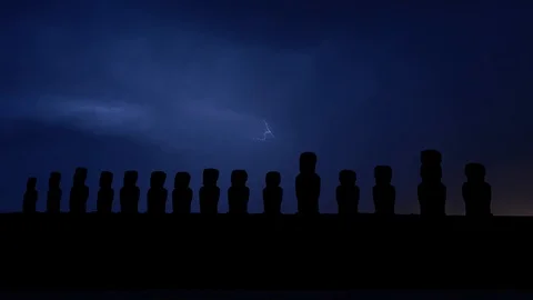 Moai of Easter Island in eastern Polynesia, Thunderstorm Timelapse Stock Footage 93935974