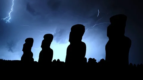 Moai of Easter Island in eastern Polynesia, Thunderstorm Timelapse Stock Footage 113108079