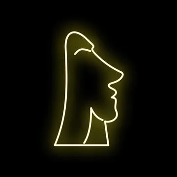 Moai easter island statue outline glowing neon yellow Stock Illustration