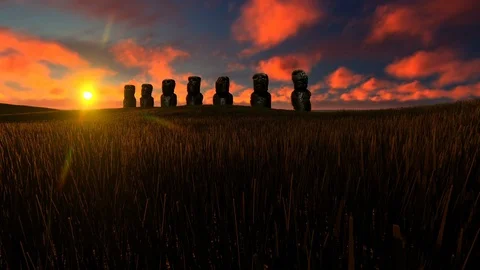 Moai Easter Island Statues at beautiful sunset Stock Footage 86683121