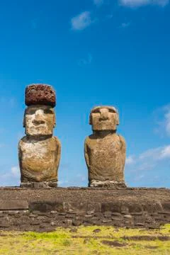 Moai heads of Easter Island, Rapa Nui National Park, UNESCO World Heritage Site, Stock Photos