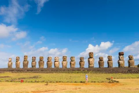 Moai heads of Easter Island, Rapa Nui National Park, UNESCO World Heritage Site, Stock Photos