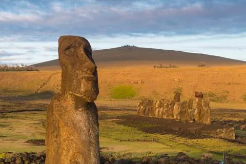 Moai heads of Easter Island, Rapa Nui National Park, UNESCO World Heritage Site, Stock Photos