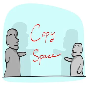Moai pointing on blue copy space illustration vector hand drawn isolated Stock Illustration