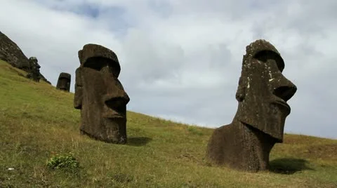 Moai at the Quarry against clouds Stock Footage 11277157