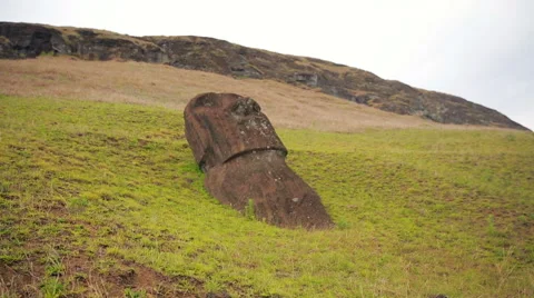 Moai statue down the hill on Easter Island Stock Footage 64258624
