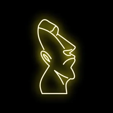 Moai statue glowing neon line art outline Stock Illustration