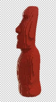 Moai statue from plastic blocks on a transparent background. Stock Illustration