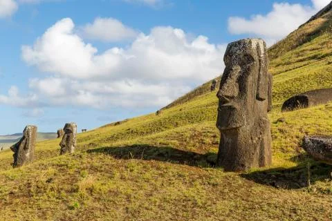Moai statue at Rano Raraku, Easter Island, Chile Stock Photos