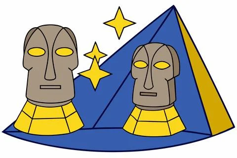 Moai-statues-and-pyramids-at-night-famous-landmark Stock Illustration