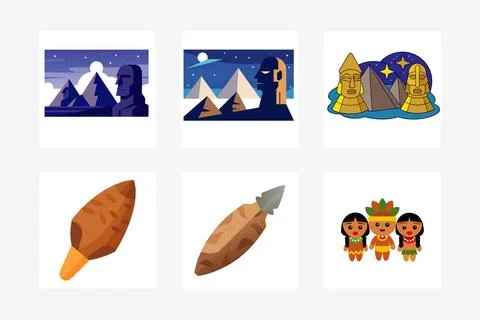 Moai-statues-and-pyramids-at-night-famous-landmark Stock Illustration