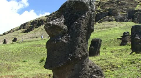Moai statues Easter Island Stock Footage