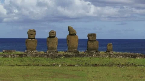 Moai statues in a line by the sea on Easter Island Video stock 11312895