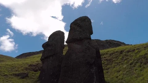 Moai Statues at Rano Raraku Quarry Rapa Nui Easter Island Timelapse 1 Stock Footage