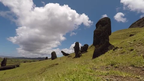 Moai Statues at Rano Raraku Quarry Rapa Nui Easter Island Timelapse 2 Stock Footage