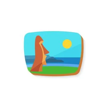 Moai stone statue on Easter island, abstract sea landscape and travel sticker Illustrazione stock